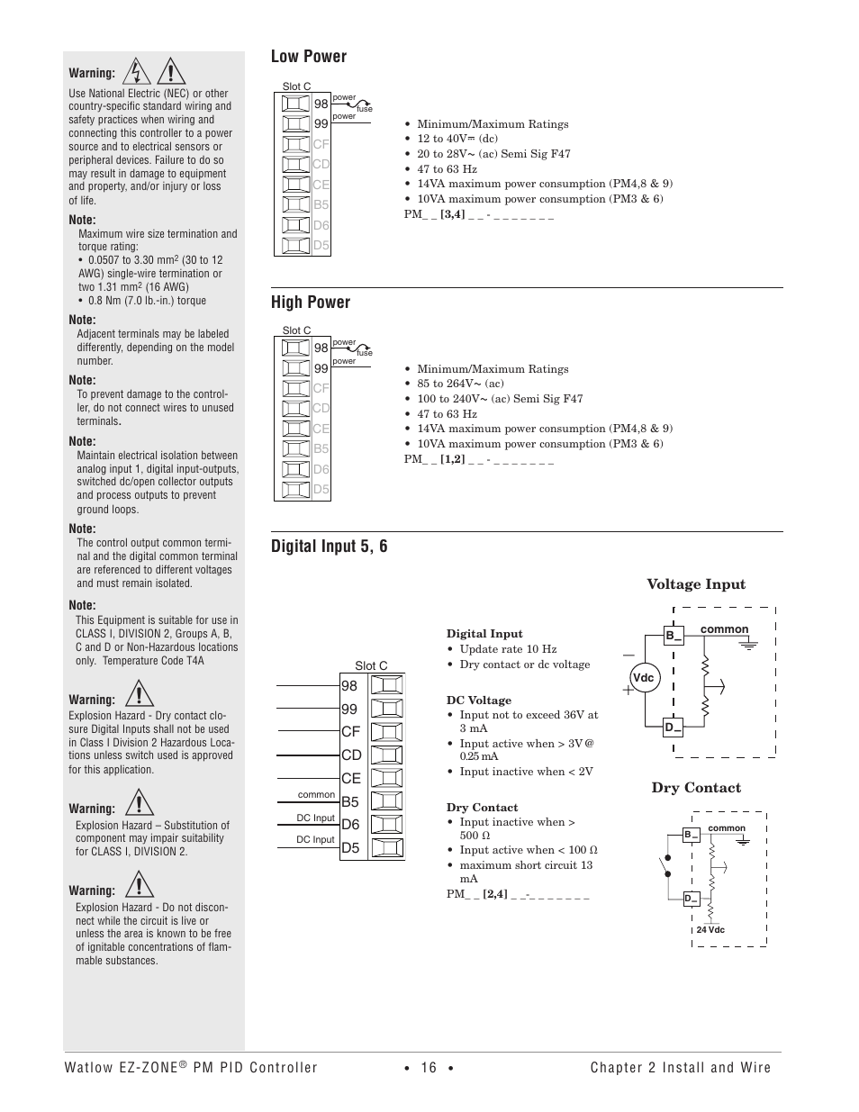Low power, High power, Digital input 5, 6 | Watlow EZ-ZONE PM PID User Manual | Page 19 / 125