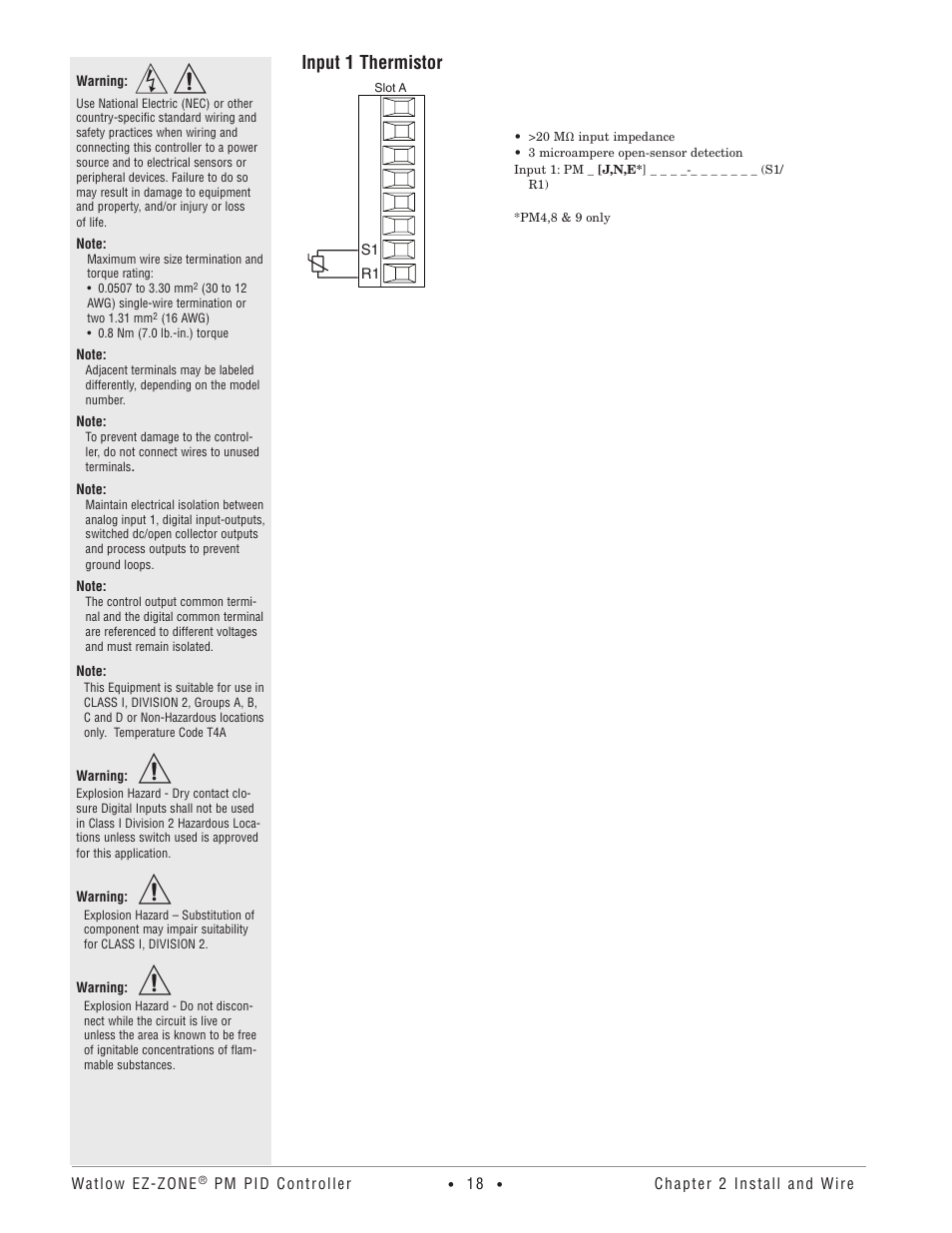Input 1 thermistor | Watlow EZ-ZONE PM PID User Manual | Page 21 / 125