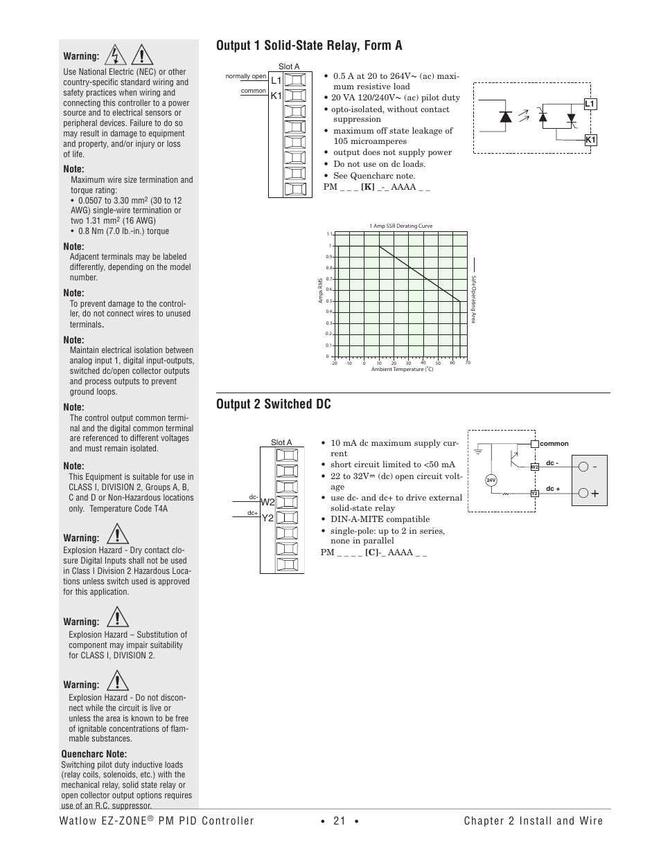 Output 1 solid-state relay, form a, Output 2 switched dc | Watlow EZ-ZONE PM PID User Manual | Page 24 / 125