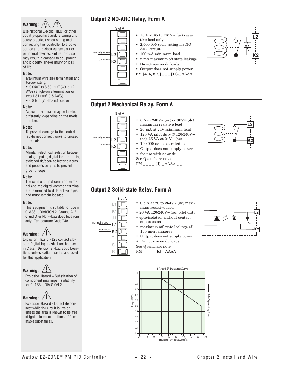 Output 2 no-arc relay, form a, Output 2 mechanical relay, form a, Output 2 solid-state relay, form a | L2 k2 | Watlow EZ-ZONE PM PID User Manual | Page 25 / 125