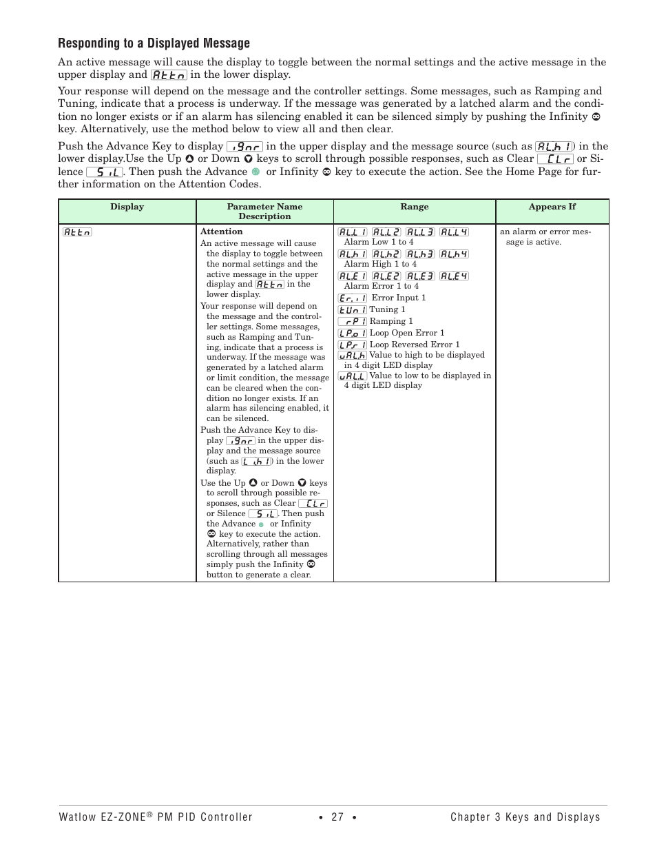 Responding to a displayed message | Watlow EZ-ZONE PM PID User Manual | Page 30 / 125