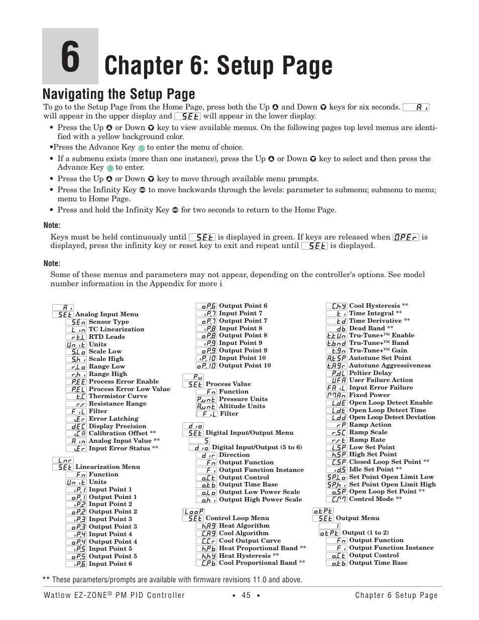Chapter 6: setup page, Navigating the setup page | Watlow EZ-ZONE PM PID User Manual | Page 48 / 125