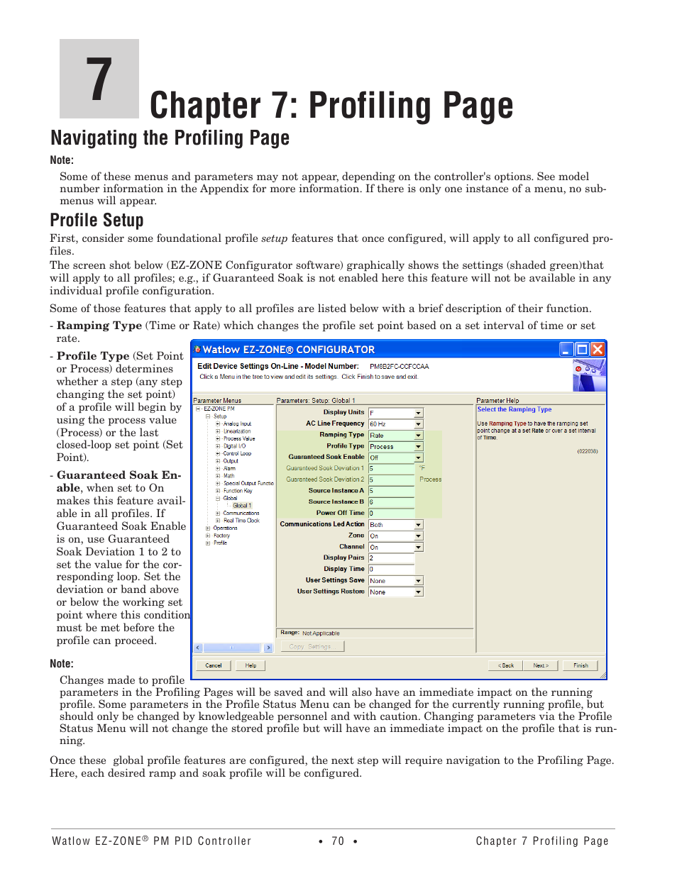 Profile setup, Chapter 7: profiling page, Navigating the profiling page | Watlow EZ-ZONE PM PID User Manual | Page 73 / 125