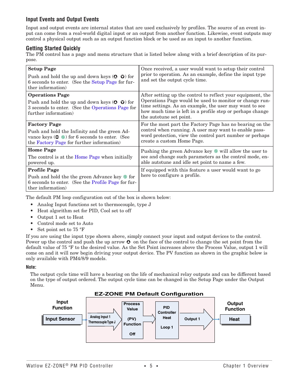 Getting started quickly, Input events and output events | Watlow EZ-ZONE PM PID User Manual | Page 8 / 125