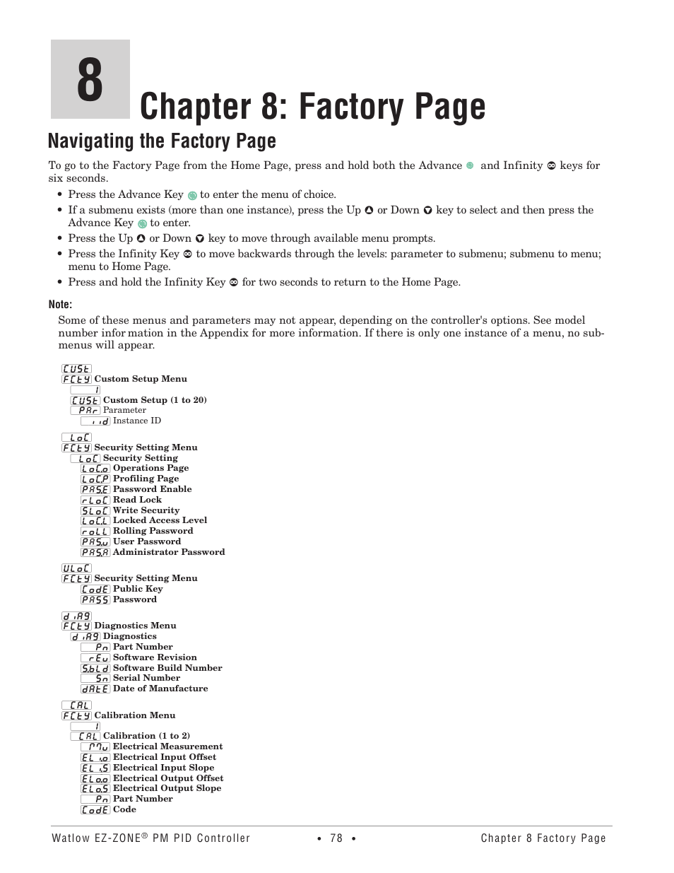 Chapter 8: factory page, Navigating the factory page | Watlow EZ-ZONE PM PID User Manual | Page 81 / 125