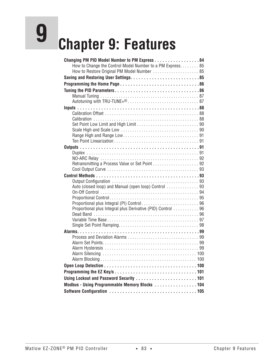 Chapter 9: features | Watlow EZ-ZONE PM PID User Manual | Page 86 / 125