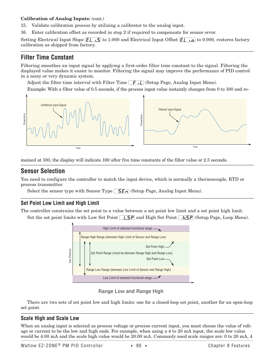Set point low limit and high limit, Scale high and scale low, Filter time constant | Sensor selection | Watlow EZ-ZONE PM PID User Manual | Page 93 / 125