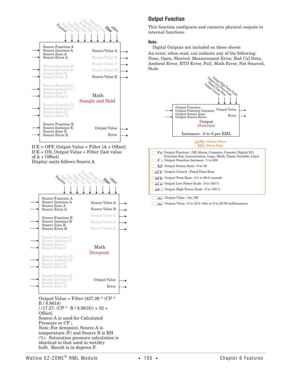 Output function, Watlow ez-zone, Rml module | Chapter 6 features | Watlow EZ-ZONE RM Limit Module Rev C User Manual | Page 106 / 127