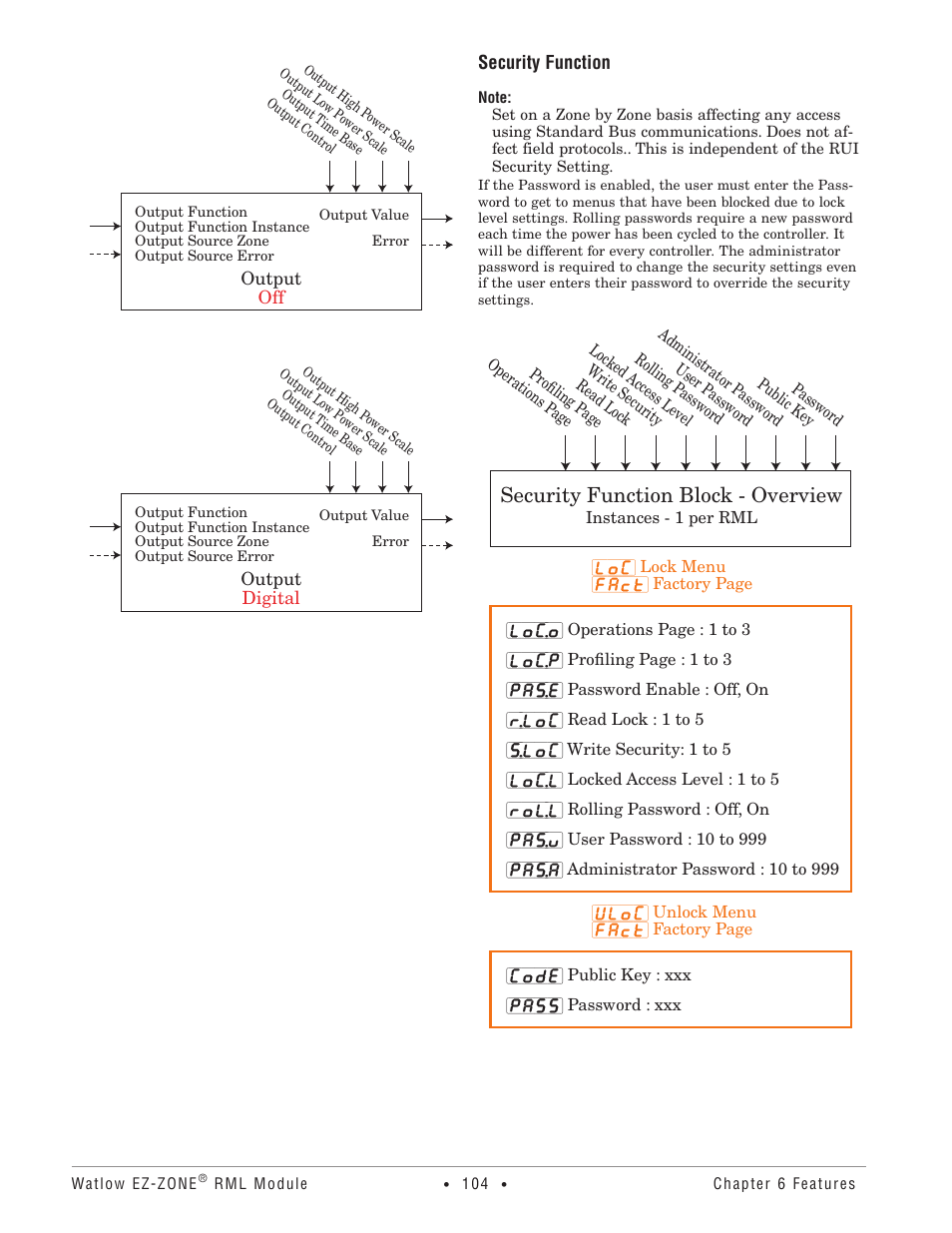 Security function, Security function block - overview | Watlow EZ-ZONE RM Limit Module Rev C User Manual | Page 107 / 127