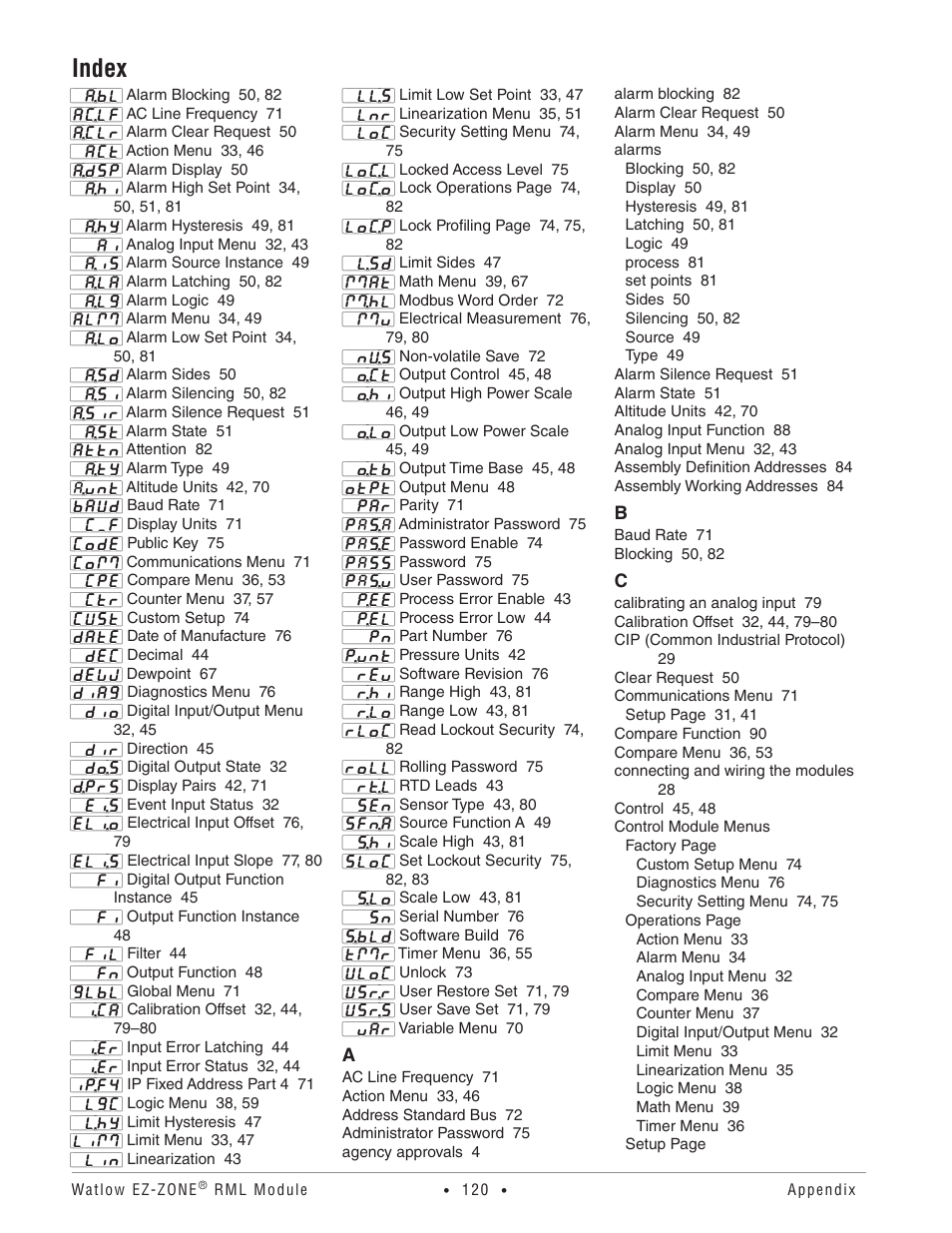 Index | Watlow EZ-ZONE RM Limit Module Rev C User Manual | Page 123 / 127