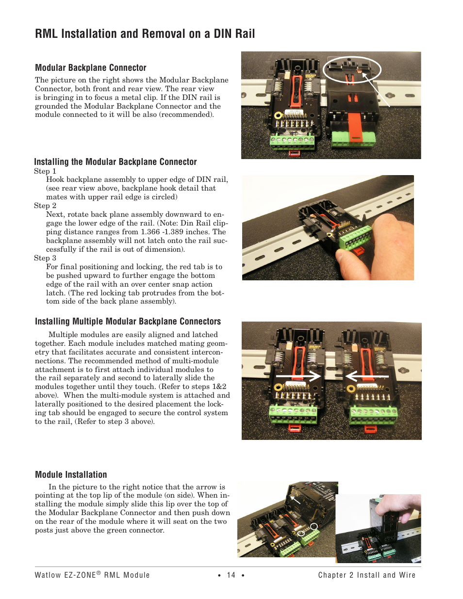 Rml installation and removal on a din rail | Watlow EZ-ZONE RM Limit Module Rev C User Manual | Page 17 / 127