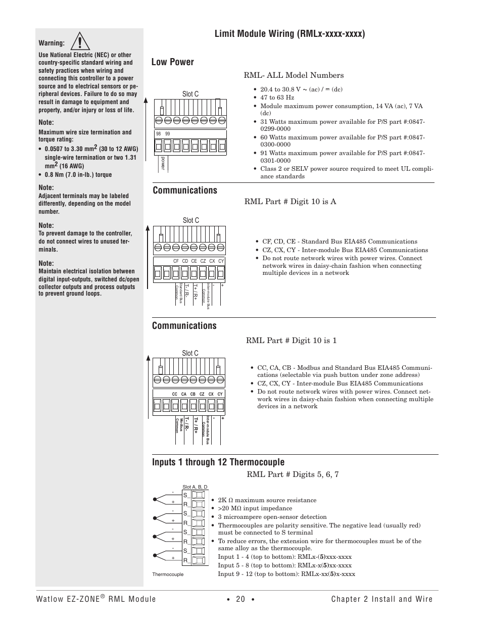 Communications, Low power | Watlow EZ-ZONE RM Limit Module Rev C User Manual | Page 23 / 127