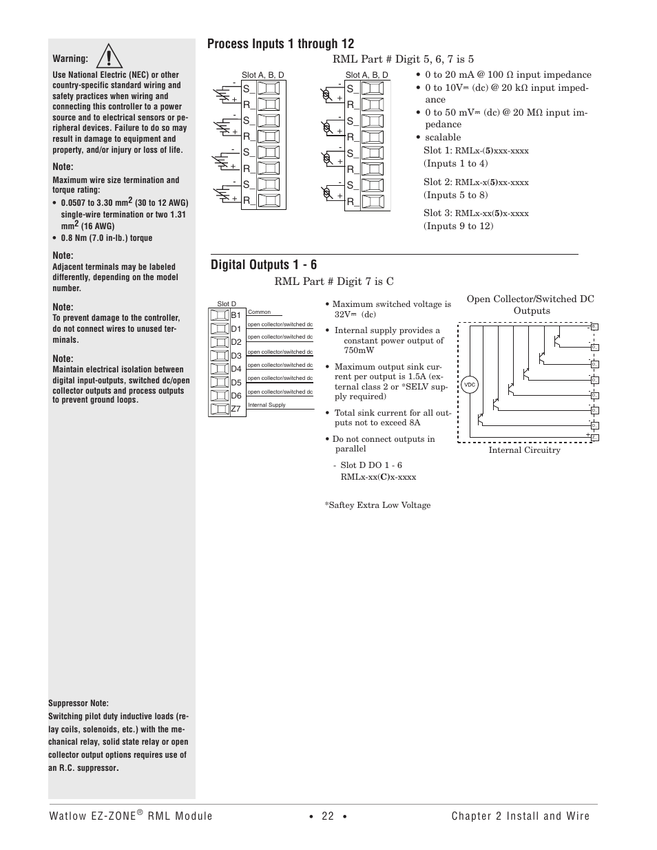 Digital outputs 1 - 6, Process inputs 1 through 12 | Watlow EZ-ZONE RM Limit Module Rev C User Manual | Page 25 / 127
