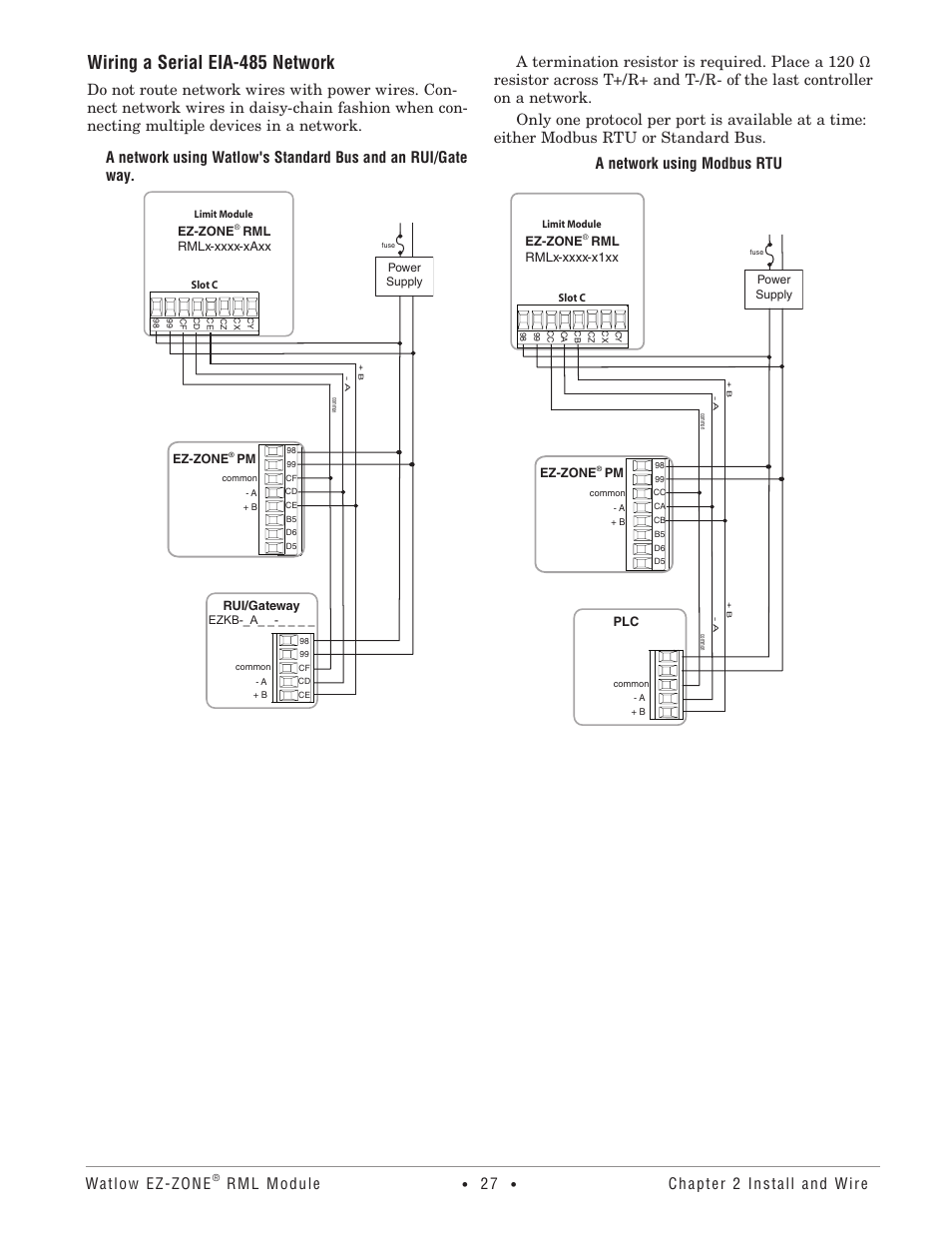 Wiring a serial eia-485 network, Watlow ez-zone, Rml module | Chapter 2 install and wire | Watlow EZ-ZONE RM Limit Module Rev C User Manual | Page 30 / 127