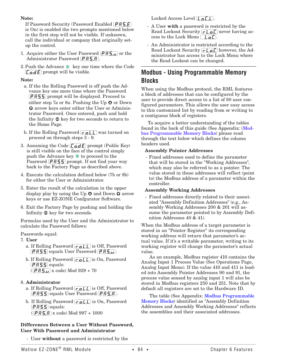 Modbus - using programmable memory blocks | Watlow EZ-ZONE RM Limit Module Rev C User Manual | Page 87 / 127