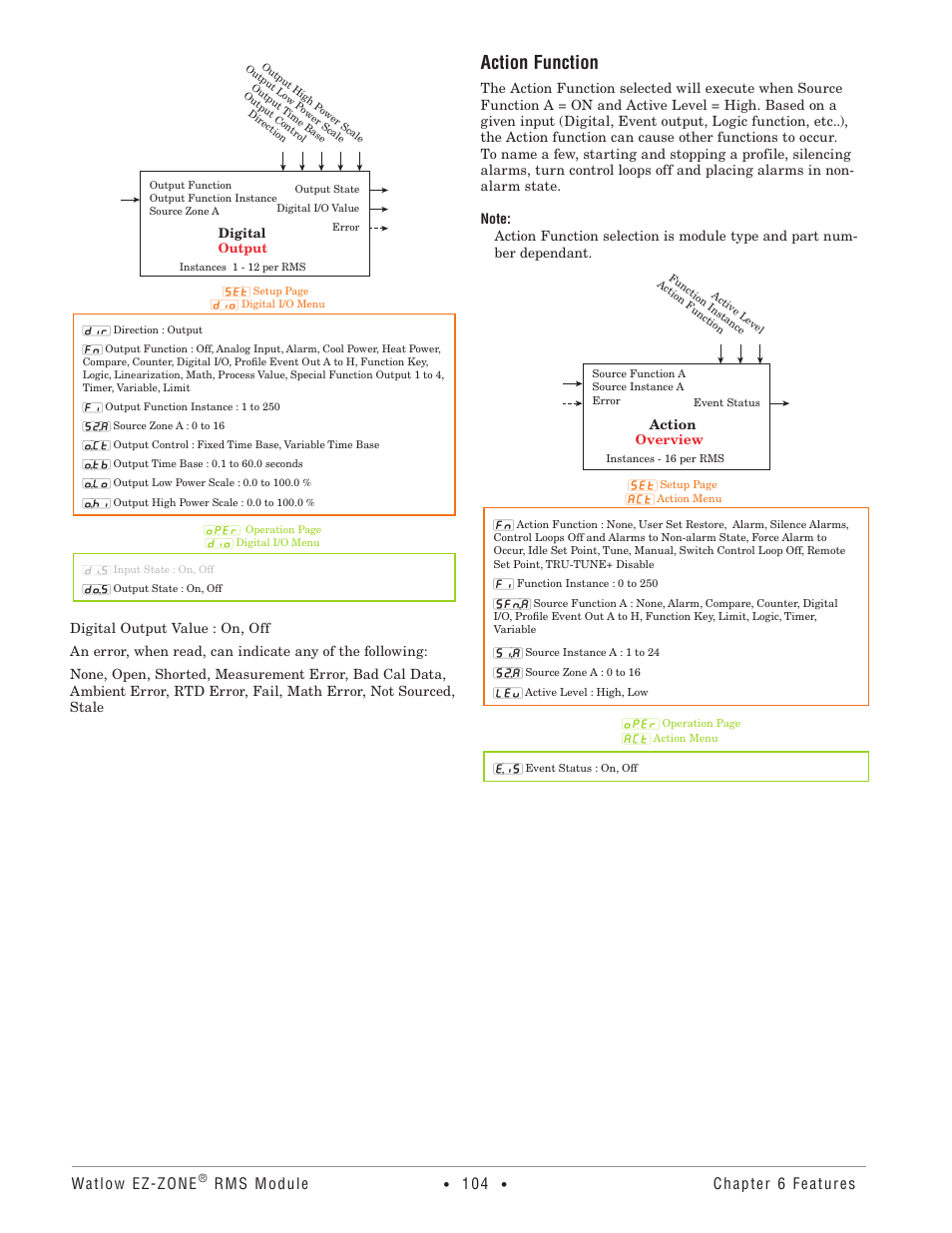 Action function, Watlow ez-zone, Rms module | Chapter 6 features | Watlow EZ-ZONE RM-Scanner-Modul User Manual | Page 107 / 140