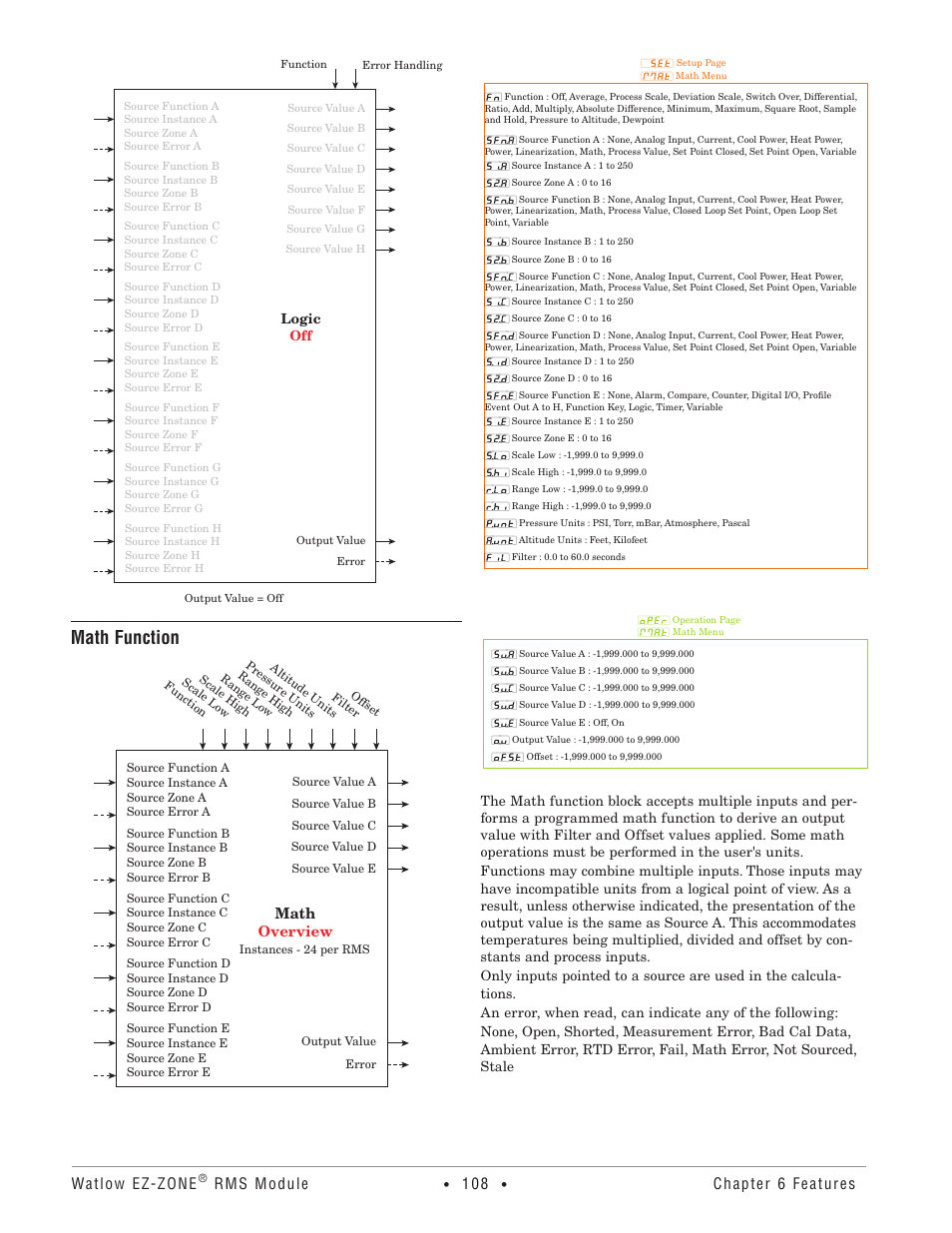 Math function, Watlow ez-zone, Rms module | Chapter 6 features, Math overview | Watlow EZ-ZONE RM-Scanner-Modul User Manual | Page 111 / 140