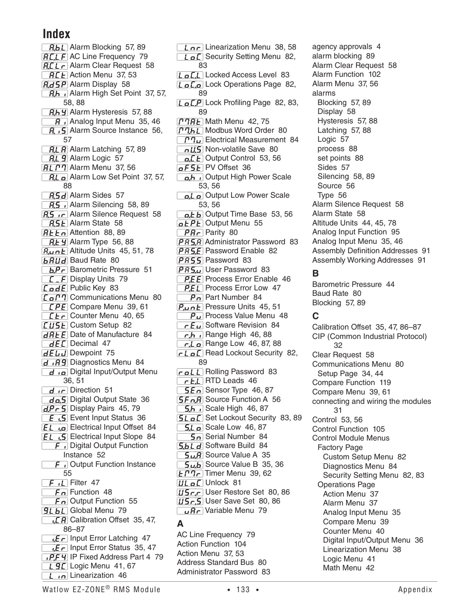 Index | Watlow EZ-ZONE RM-Scanner-Modul User Manual | Page 136 / 140