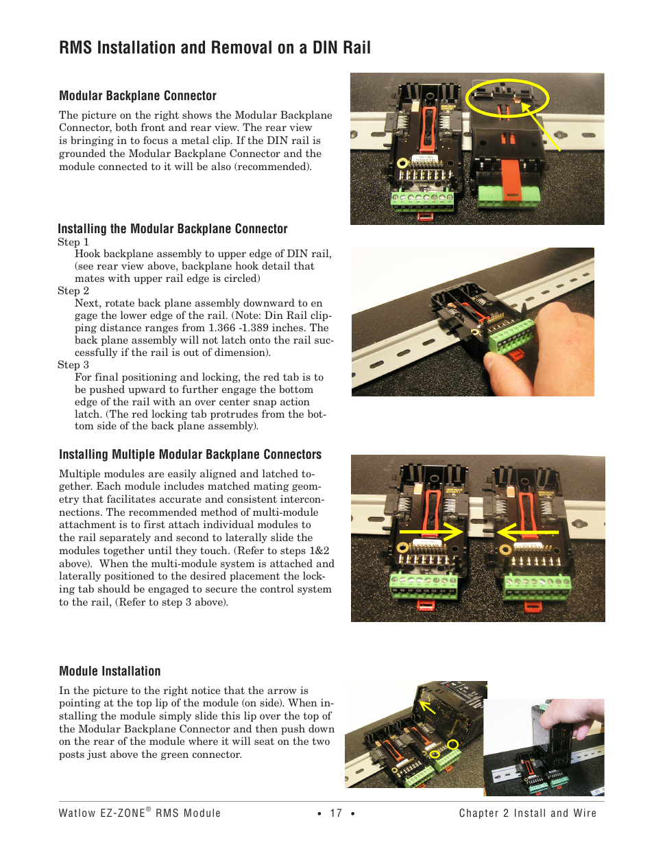 Rms installation and removal on a din rail | Watlow EZ-ZONE RM-Scanner-Modul User Manual | Page 20 / 140