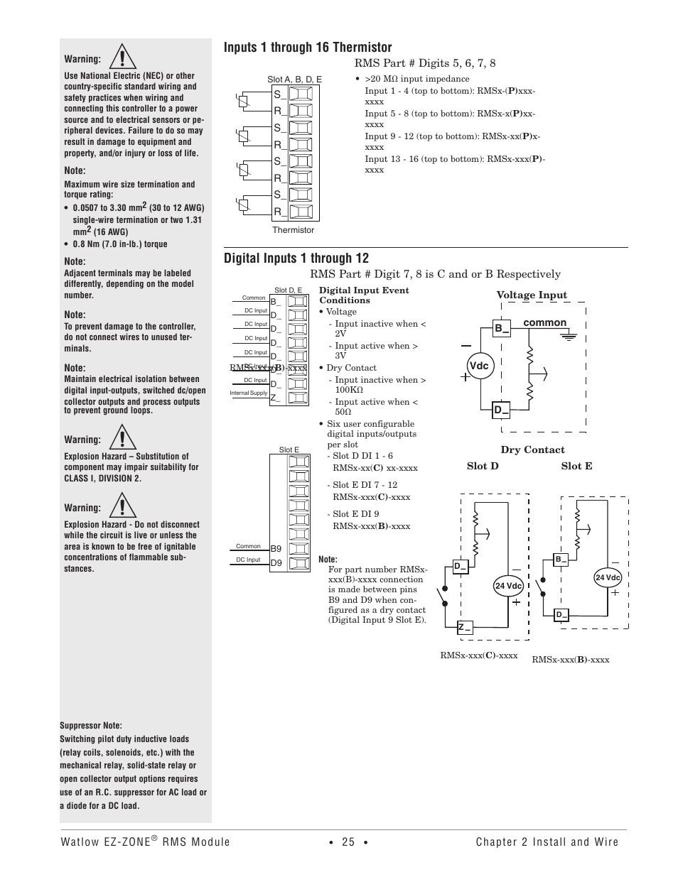 Inputs 1 through 16 thermistor, Digital inputs 1 through 12 | Watlow EZ-ZONE RM-Scanner-Modul User Manual | Page 28 / 140
