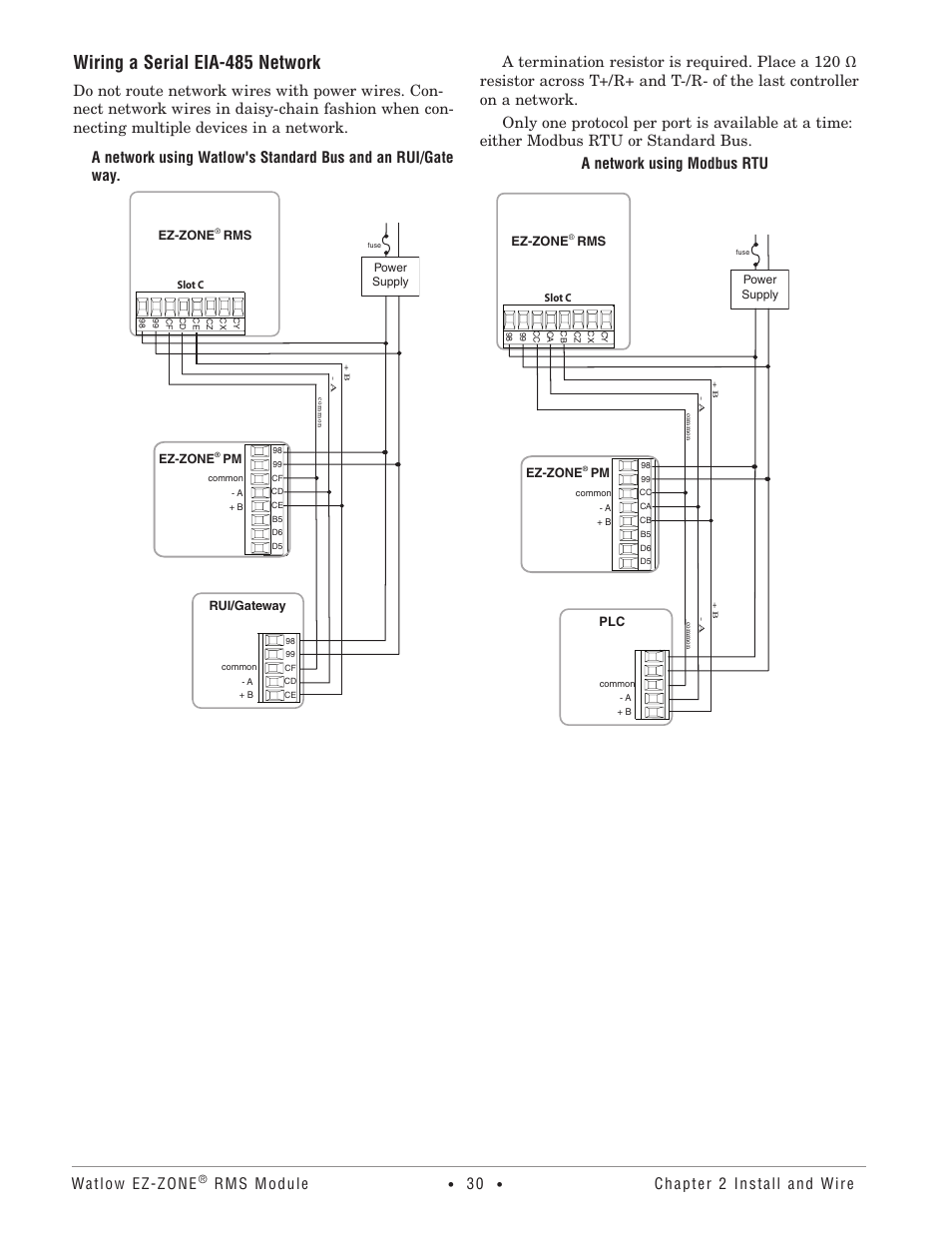 Wiring a serial eia-485 network, Watlow ez-zone, Rms module | Chapter 2 install and wire | Watlow EZ-ZONE RM-Scanner-Modul User Manual | Page 33 / 140