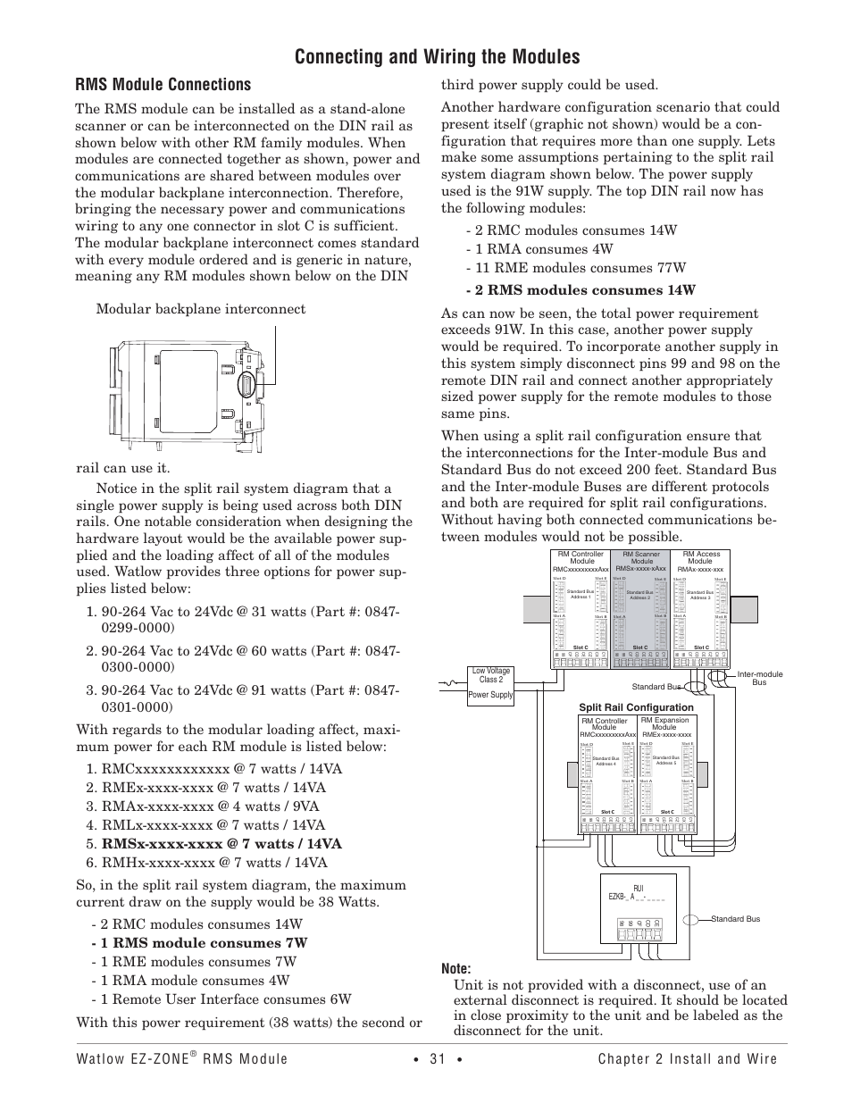 Connecting and wiring the modules, Rms module connections, Watlow ez-zone | Rms module, Chapter 2 install and wire | Watlow EZ-ZONE RM-Scanner-Modul User Manual | Page 34 / 140