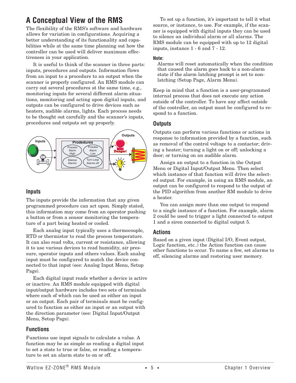 A conceptual view of the rms, Inputs, Functions | Outputs, Actions | Watlow EZ-ZONE RM-Scanner-Modul User Manual | Page 8 / 140