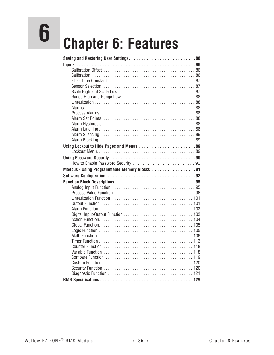 Chapter 6: features | Watlow EZ-ZONE RM-Scanner-Modul User Manual | Page 88 / 140