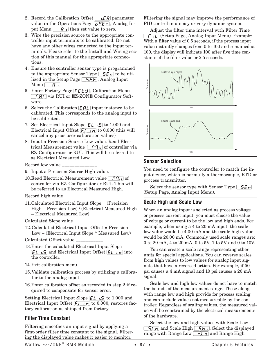 Filter time constant, Sensor selection, Scale high and scale low | Watlow EZ-ZONE RM-Scanner-Modul User Manual | Page 90 / 140