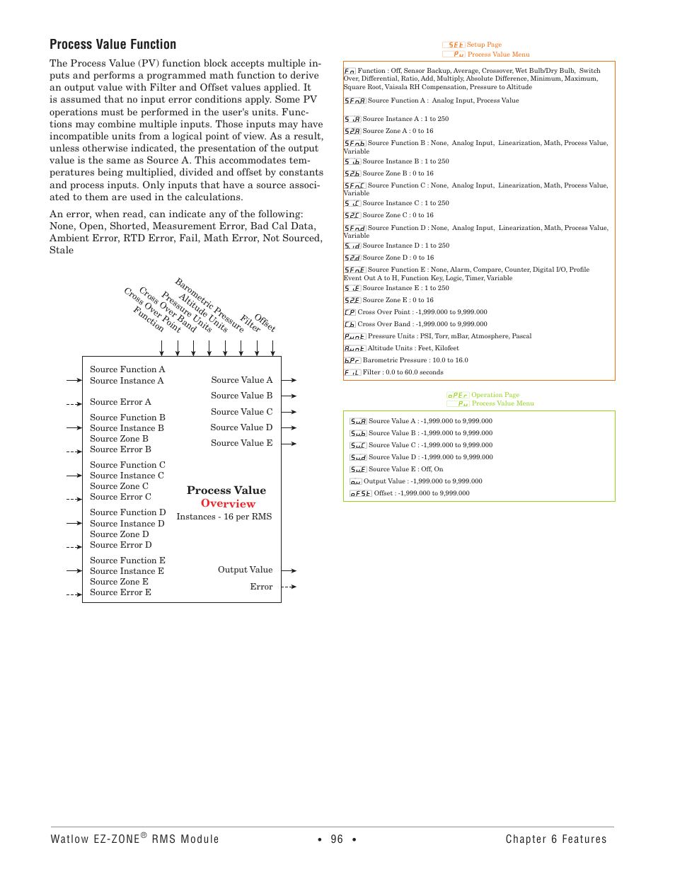 Process value function, Watlow ez-zone, Rms module | Chapter 6 features, Process value overview | Watlow EZ-ZONE RM-Scanner-Modul User Manual | Page 99 / 140