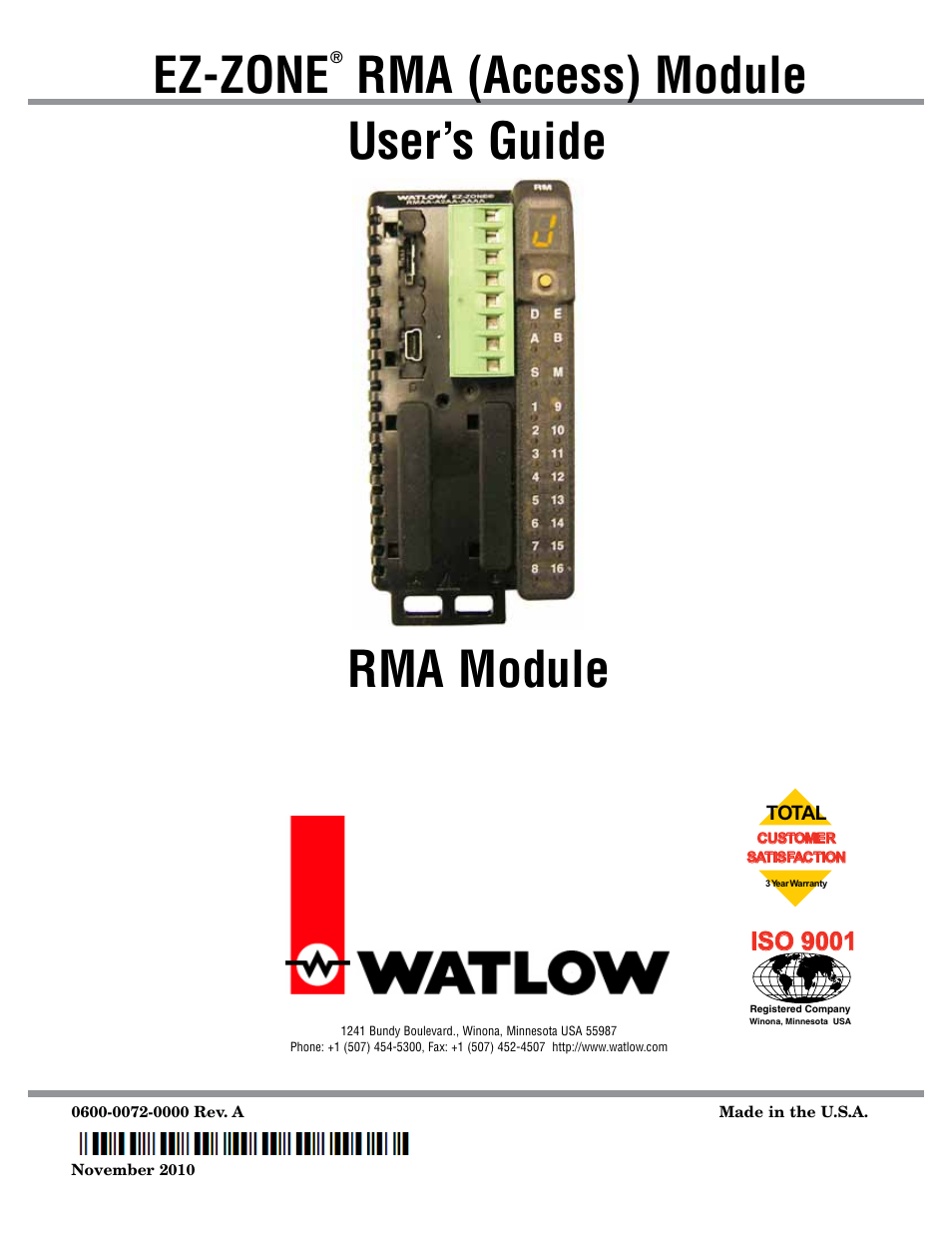 Watlow EZ-ZONE RMA Modul User Manual | 79 pages