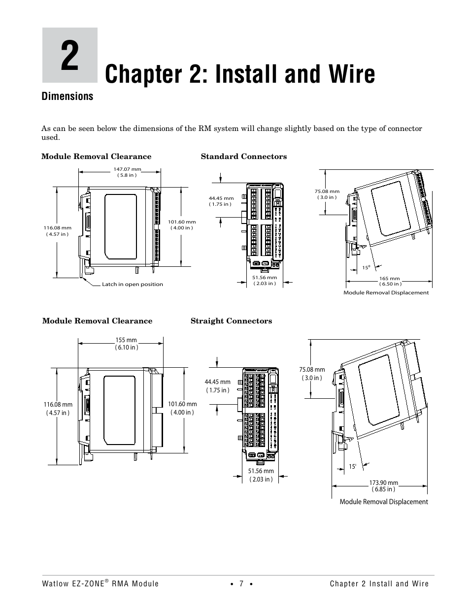 Chapter 2: install and wire, Dimensions | Watlow EZ-ZONE RMA Modul User Manual | Page 10 / 79