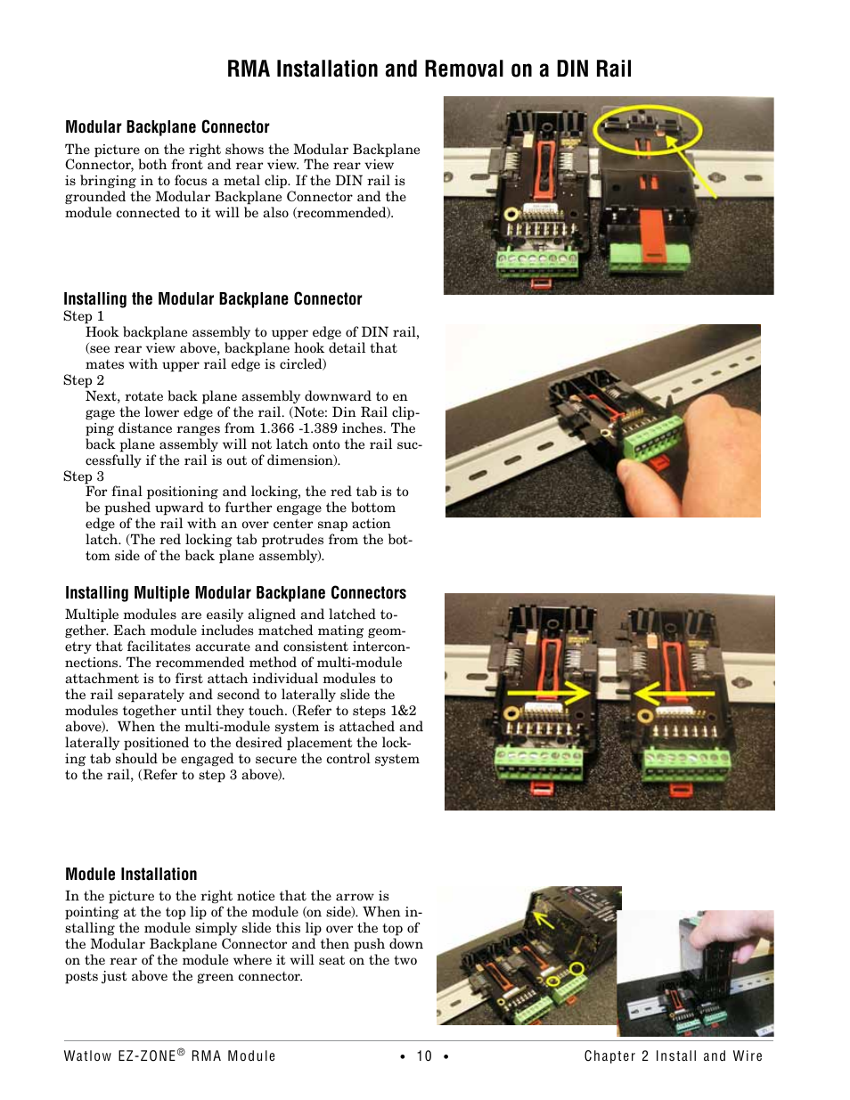 Rma installation and removal on a din rail | Watlow EZ-ZONE RMA Modul User Manual | Page 13 / 79