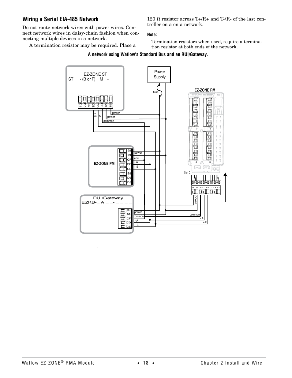 Wiring a serial eia-485 network, Watlow ez-zone, Rma module | Chapter 2 install and wire | Watlow EZ-ZONE RMA Modul User Manual | Page 21 / 79