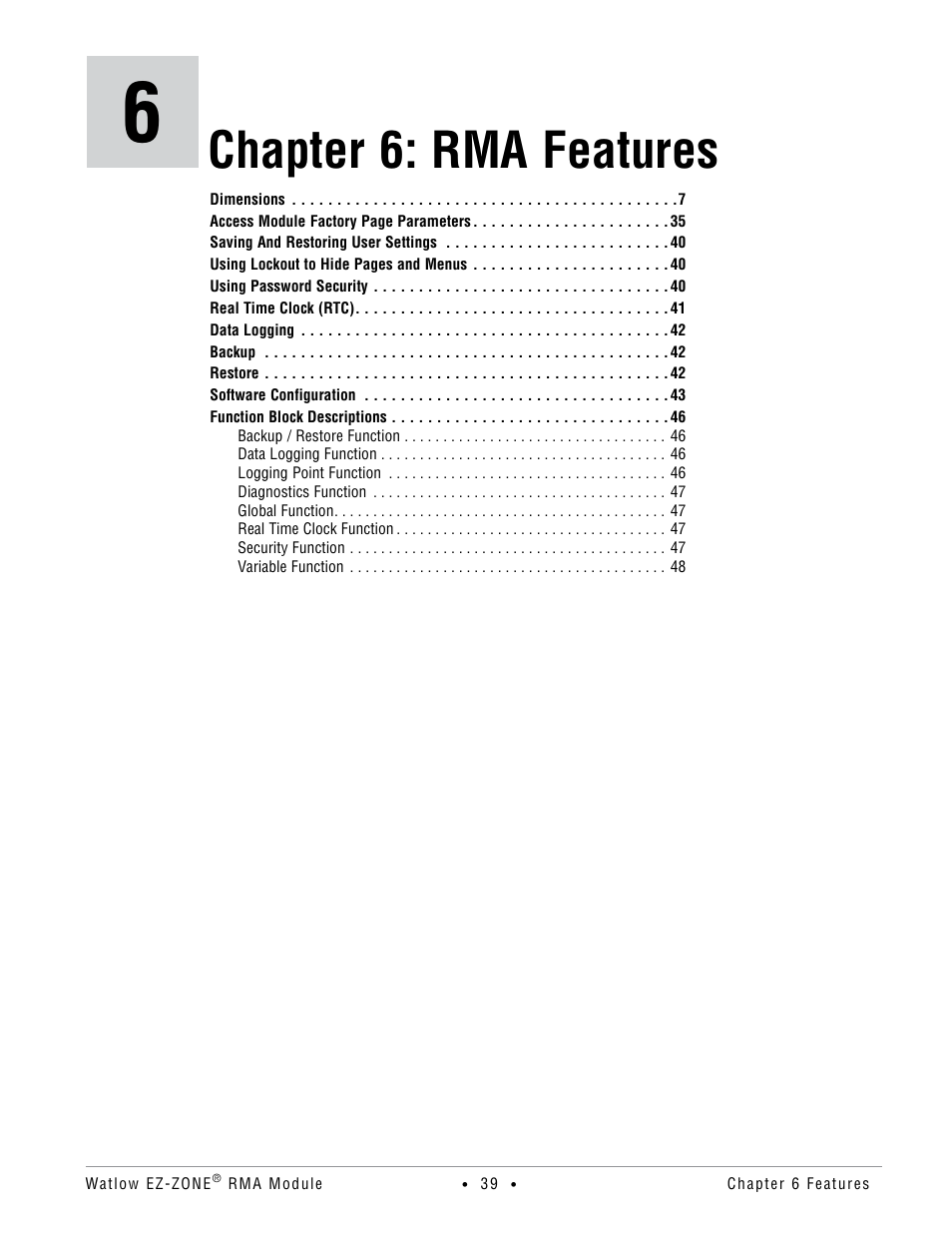 Chapter 6: rma features | Watlow EZ-ZONE RMA Modul User Manual | Page 42 / 79