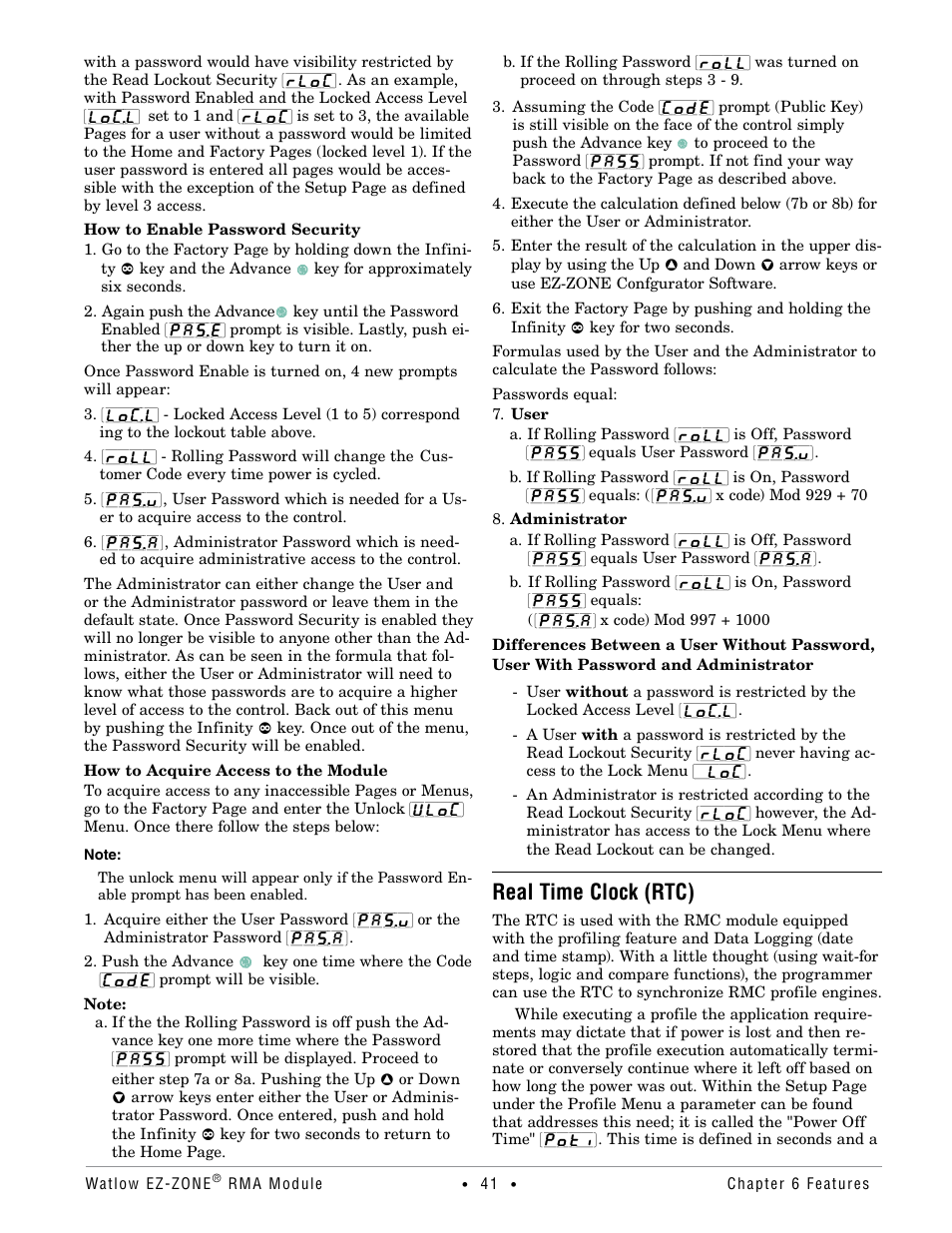 Real time clock (rtc) | Watlow EZ-ZONE RMA Modul User Manual | Page 44 / 79