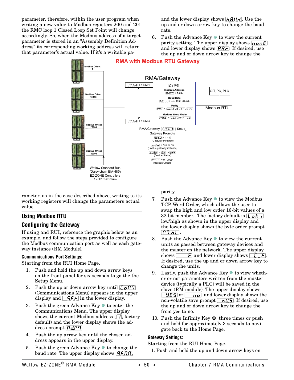 Using modbus rtu, Using modbus rtu configuring the gateway, Rma with modbus rtu gateway | Rma/gateway | Watlow EZ-ZONE RMA Modul User Manual | Page 53 / 79
