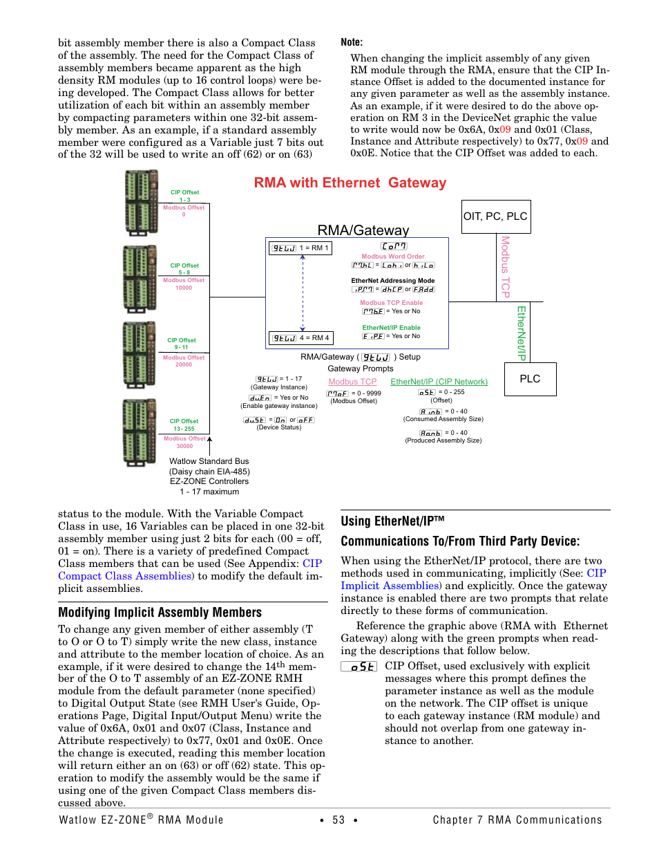 Modifying implicit assembly members, Using ethernet/ip, Rma with ethernet gateway rma/gateway | Watlow EZ-ZONE RMA Modul User Manual | Page 56 / 79