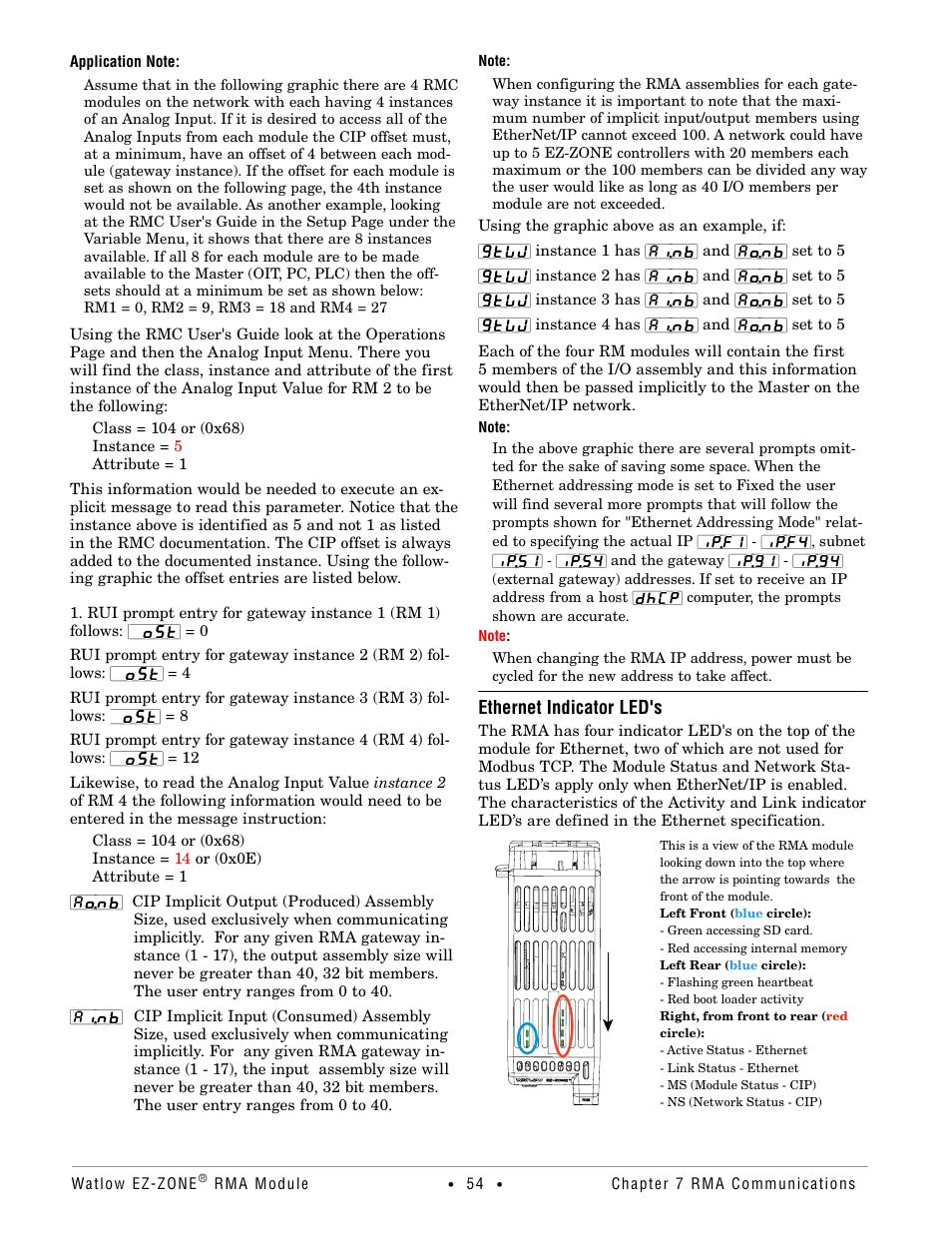 Ethernet indicator led's | Watlow EZ-ZONE RMA Modul User Manual | Page 57 / 79
