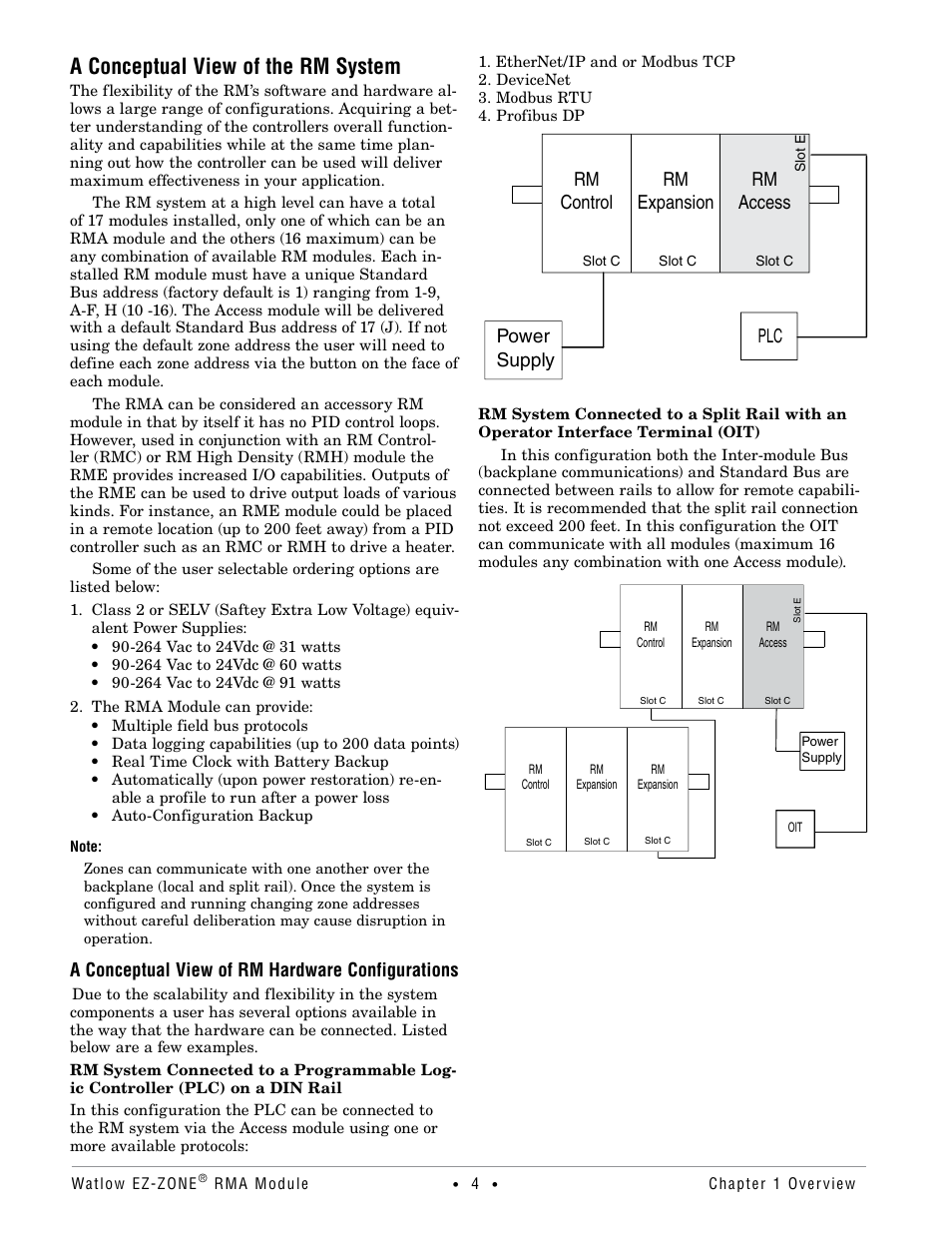 A conceptual view of the rm system, Rm control rm access rm expansion plc power supply, A conceptual view of rm hardware configurations | Watlow EZ-ZONE RMA Modul User Manual | Page 7 / 79