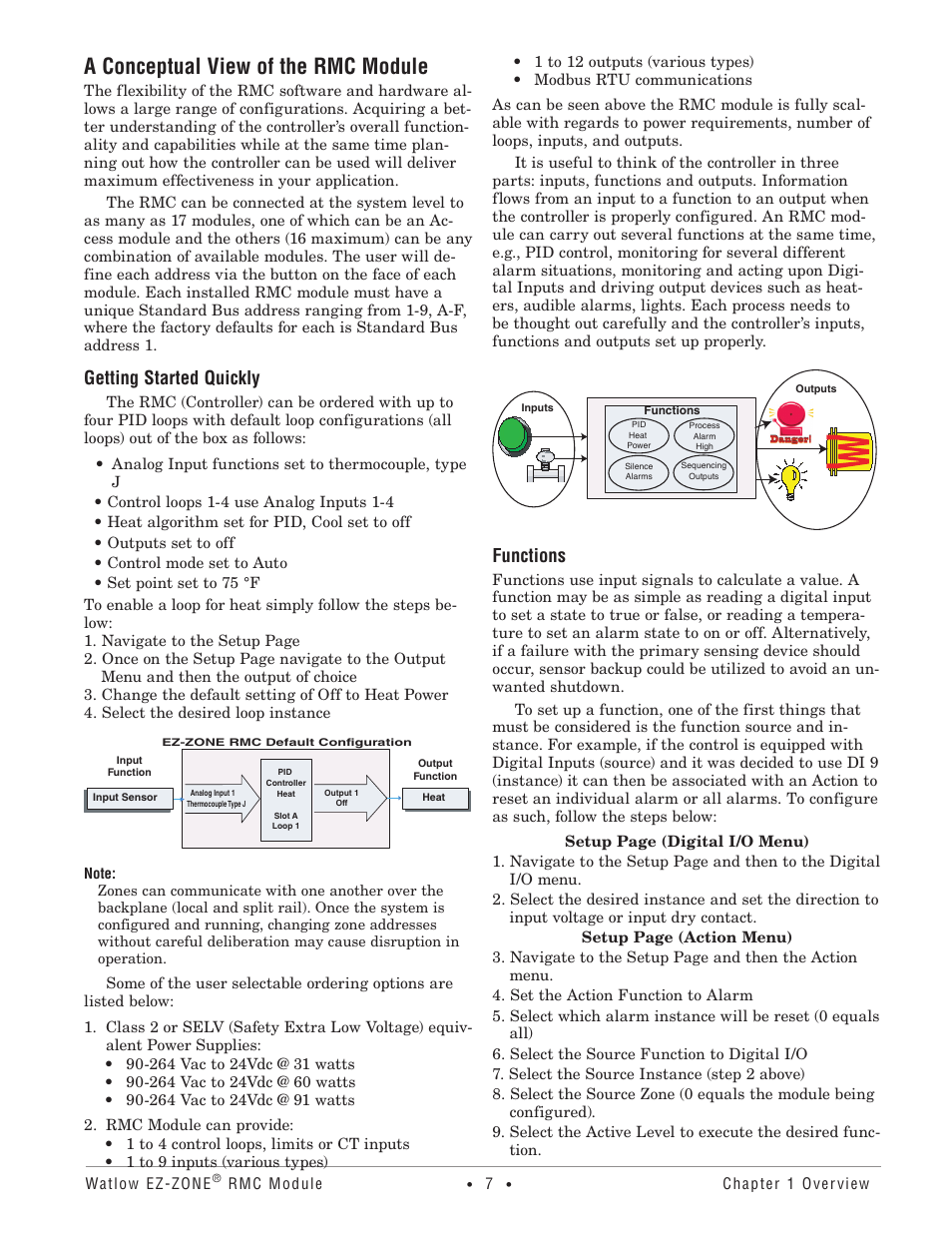 A conceptual view of the rmc module, Getting started quickly, Functions | Watlow EZ-ZONE RMC User Manual | Page 10 / 236