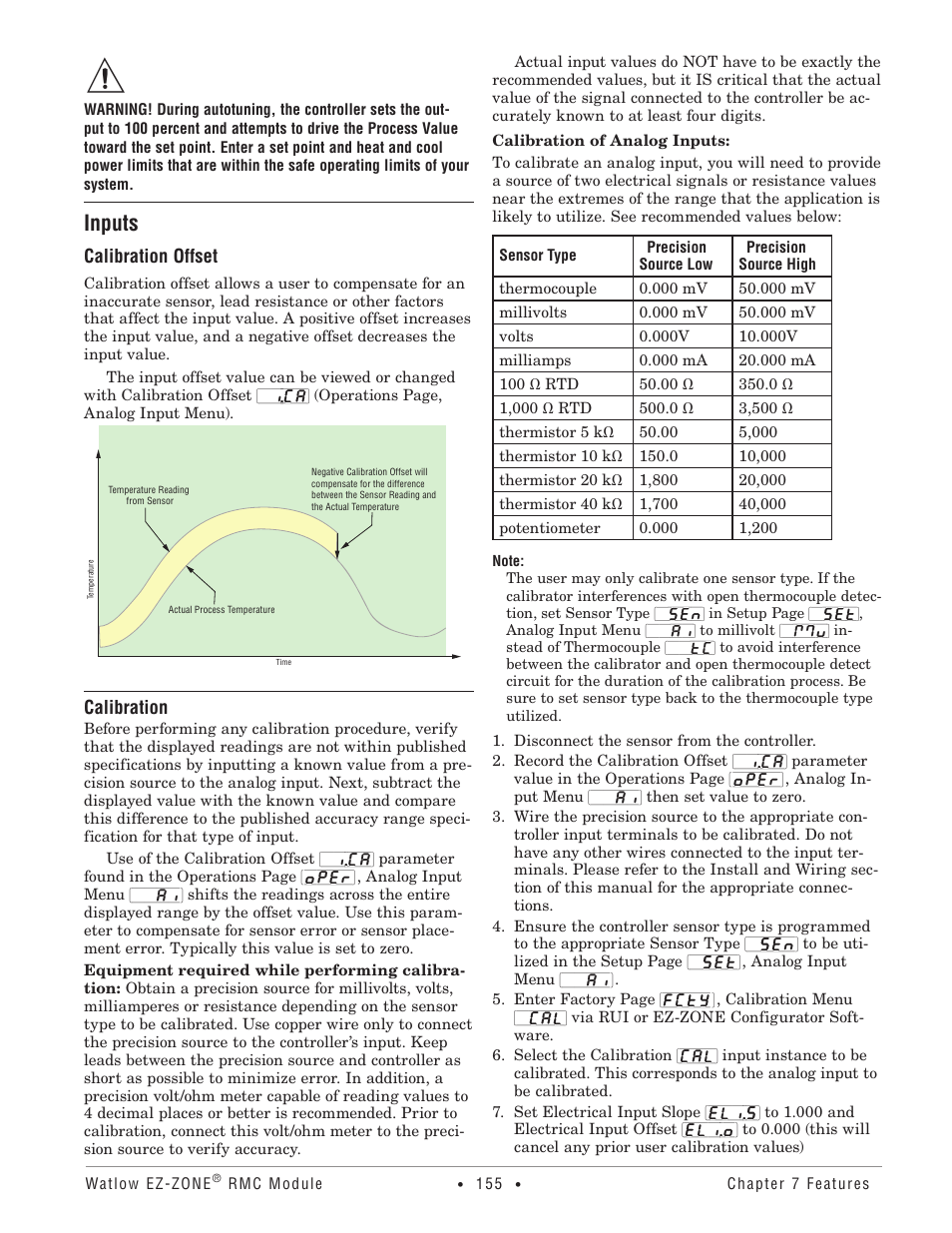 Inputs, Calibration offset, Calibration | Watlow EZ-ZONE RMC User Manual | Page 158 / 236