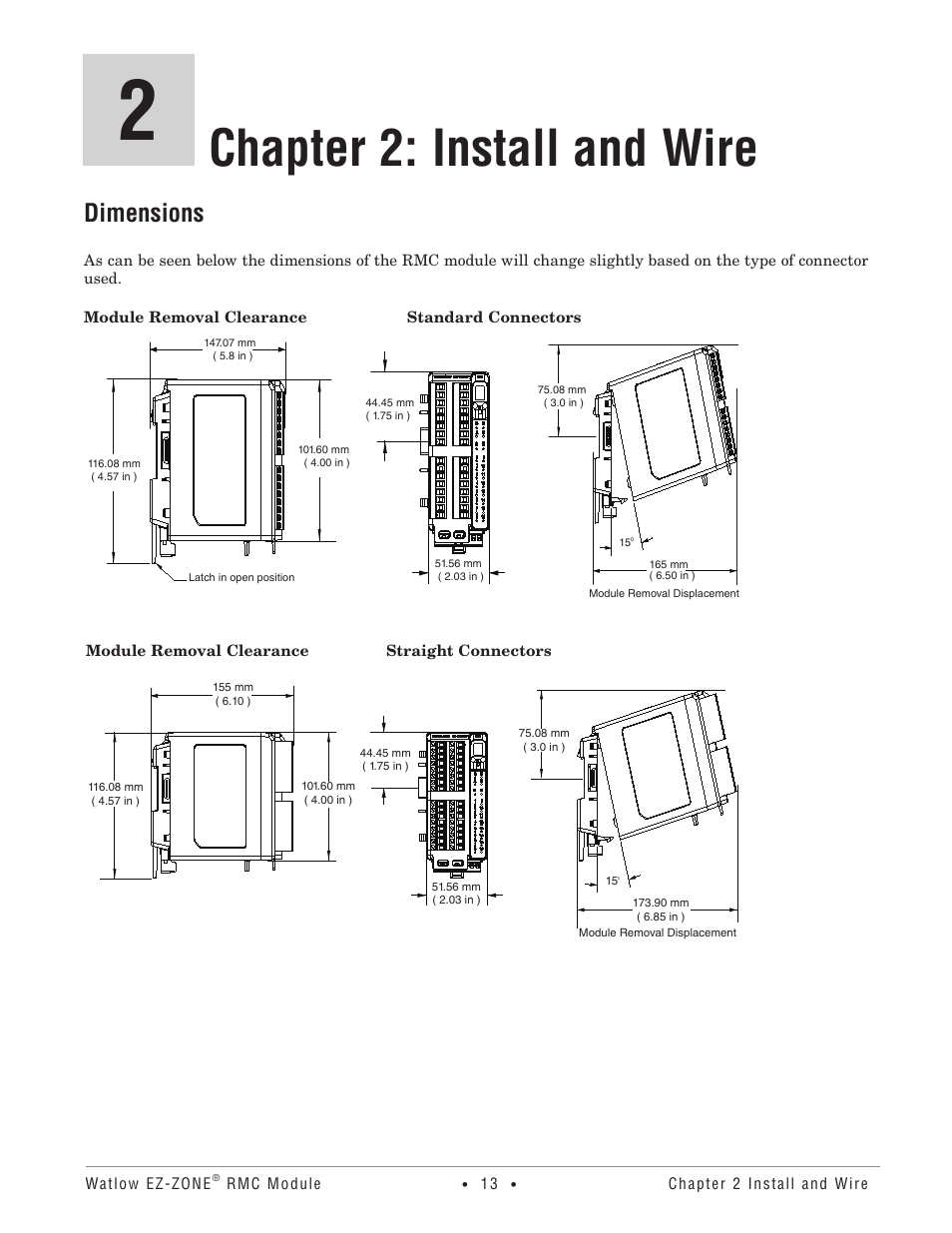 Chapter 2: install and wire, Dimensions | Watlow EZ-ZONE RMC User Manual | Page 16 / 236