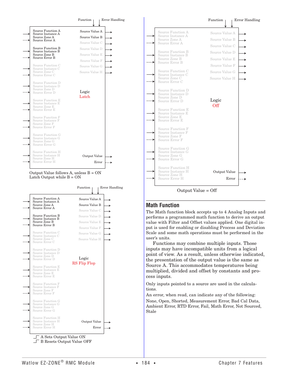 Math function, Watlow ez-zone, Rmc module | Chapter 7 features | Watlow EZ-ZONE RMC User Manual | Page 187 / 236