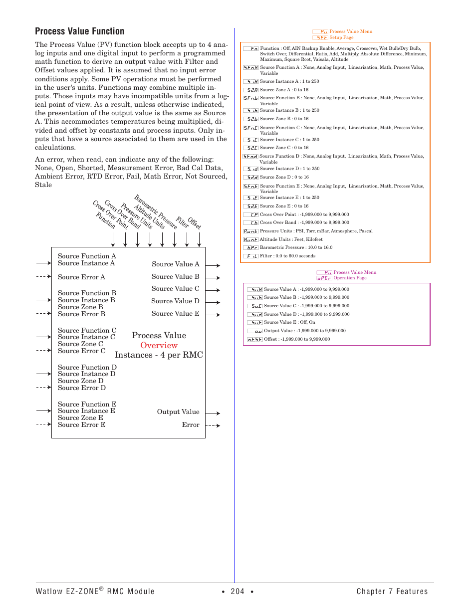 Process value function, Process value overview instances - 4 per rmc, Watlow ez-zone | Rmc module, Chapter 7 features | Watlow EZ-ZONE RMC User Manual | Page 207 / 236