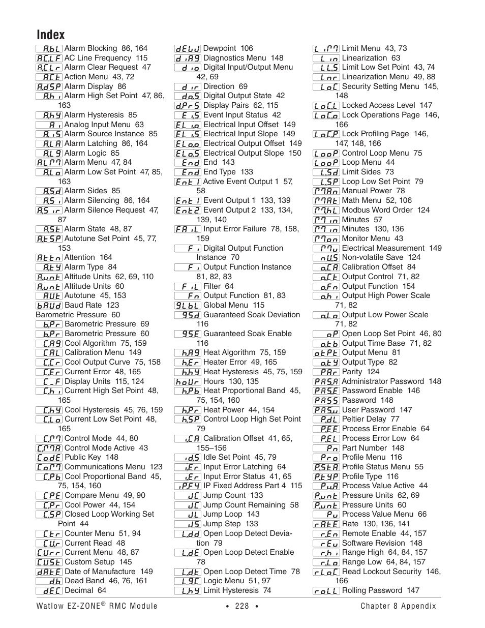 Index | Watlow EZ-ZONE RMC User Manual | Page 231 / 236