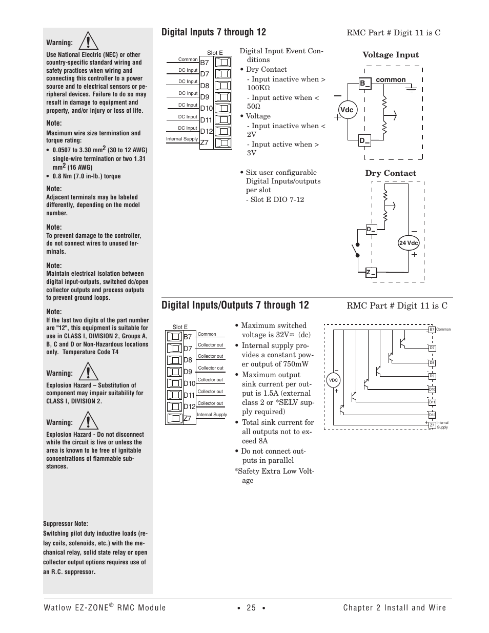 Digital inputs/outputs 7 through 12, Digital inputs 7 through 12 | Watlow EZ-ZONE RMC User Manual | Page 28 / 236