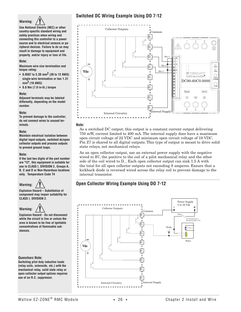 Switched dc wiring example using do 7-12, Open collector wiring example using do 7-12 | Watlow EZ-ZONE RMC User Manual | Page 29 / 236