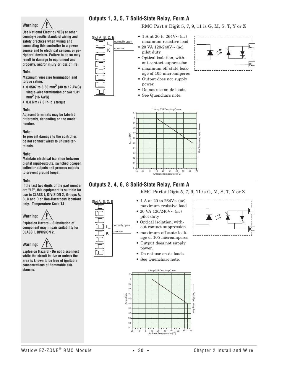 Outputs 1, 3, 5, 7 solid-state relay, form a, Outputs 2, 4, 6, 8 solid-state relay, form a, Watlow ez-zone | Rmc module, Chapter 2 install and wire | Watlow EZ-ZONE RMC User Manual | Page 33 / 236