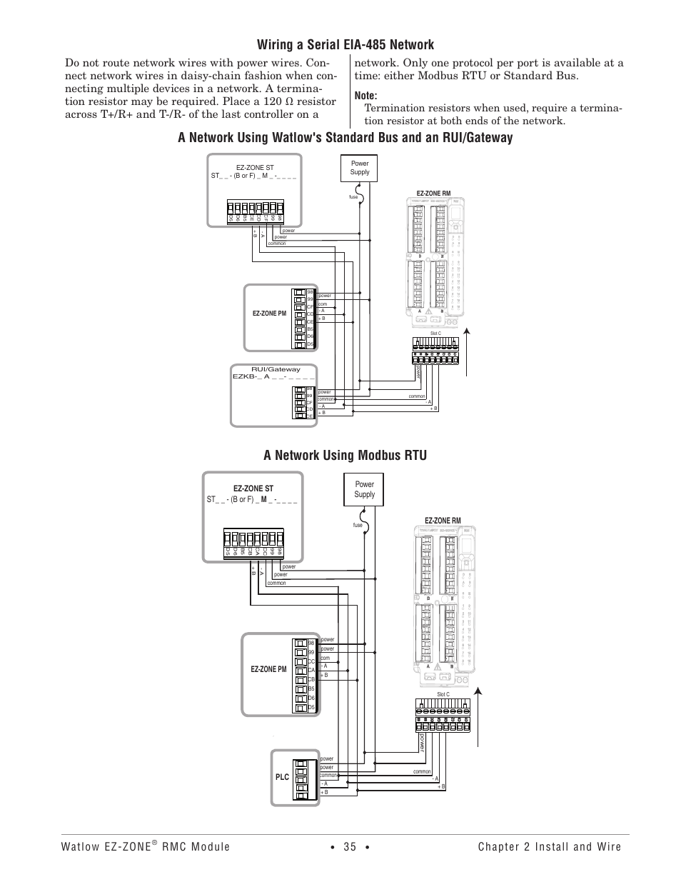 Wiring a serial eia-485 network, A network using modbus rtu, Watlow ez-zone | Rmc module, Chapter 2 install and wire | Watlow EZ-ZONE RMC User Manual | Page 38 / 236